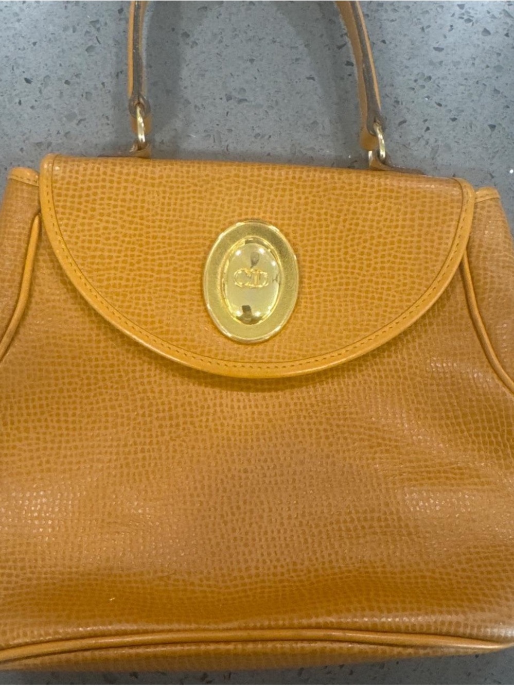 Vintage Dior Cognac Lizard-Texture Top-Handle Satchel with Gold Hardware